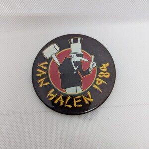 Official Van Halen Tour 1984 Vtg Pinback Pin Button 3" Concert Badge Rock